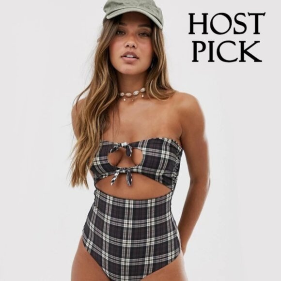 NWT Volcom reversible plaid one piece swimsuit M - Picture 1 of 13